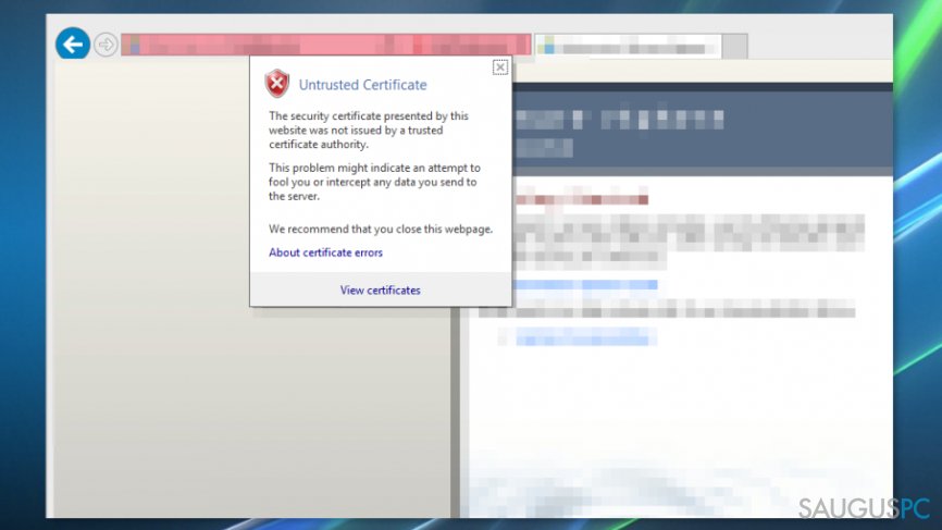 Trūkstamų sertifikatų įrašymas This site is not secure klaidos pašalinimui