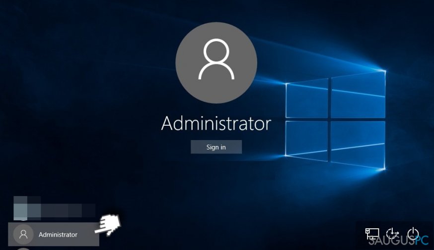 Administratoriaus profilis kompiuterio ekrane