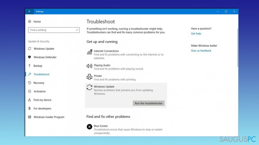 Pasinaudokite Windows Update Troubleshooter