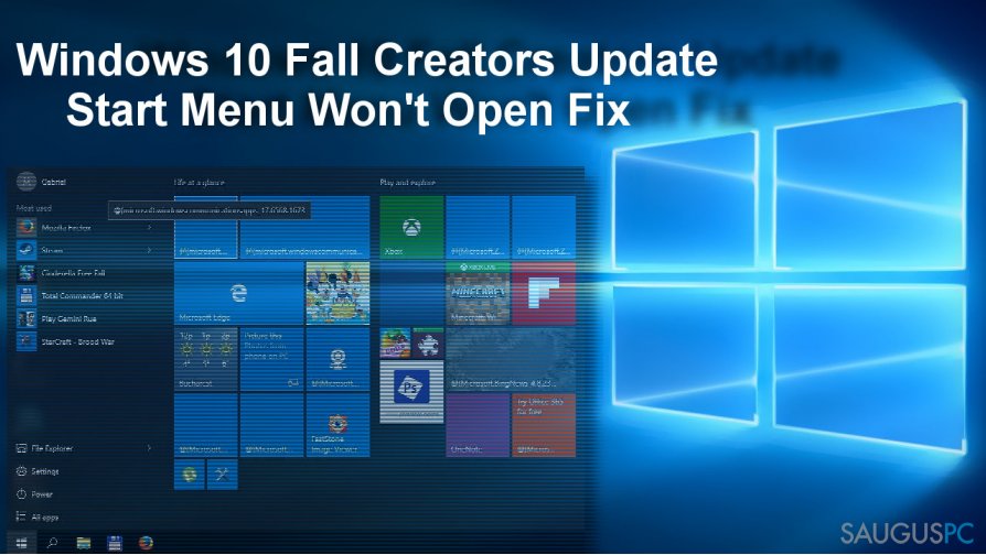 Start Menu broken since Fall Creators Update installation