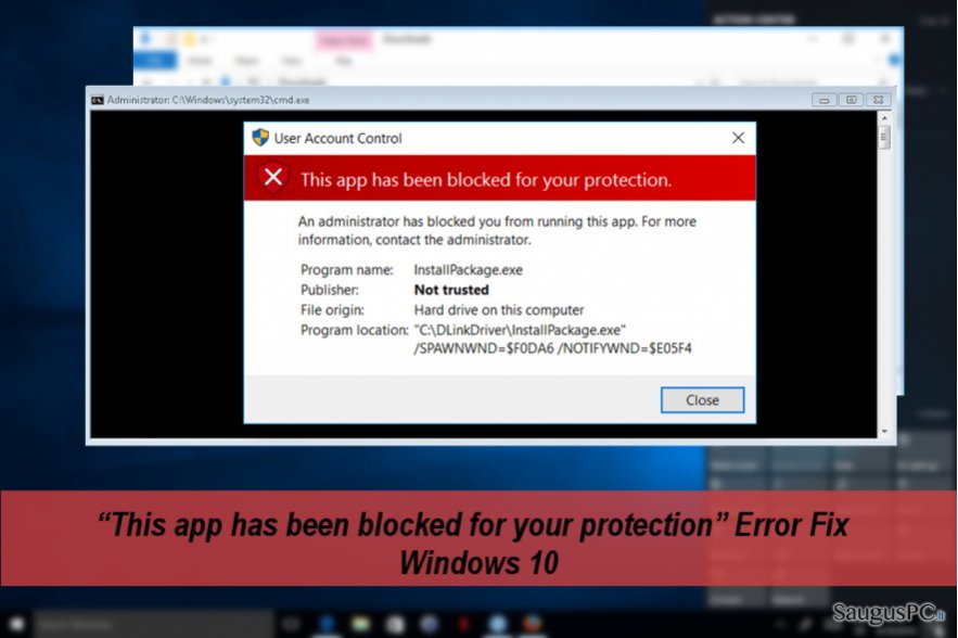 iliustracija vaizduojanti “This app has been blocked for your protection” klaidos šalinimą