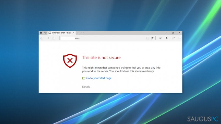 "This site is not secure" klaida kompiuterio ekrane 