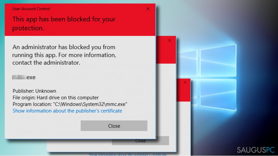 "An administrator has blocked you from running this app klaida kompiuterio ekrane