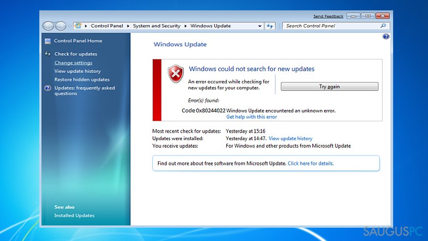 Windows Update 0x80244022 klaida