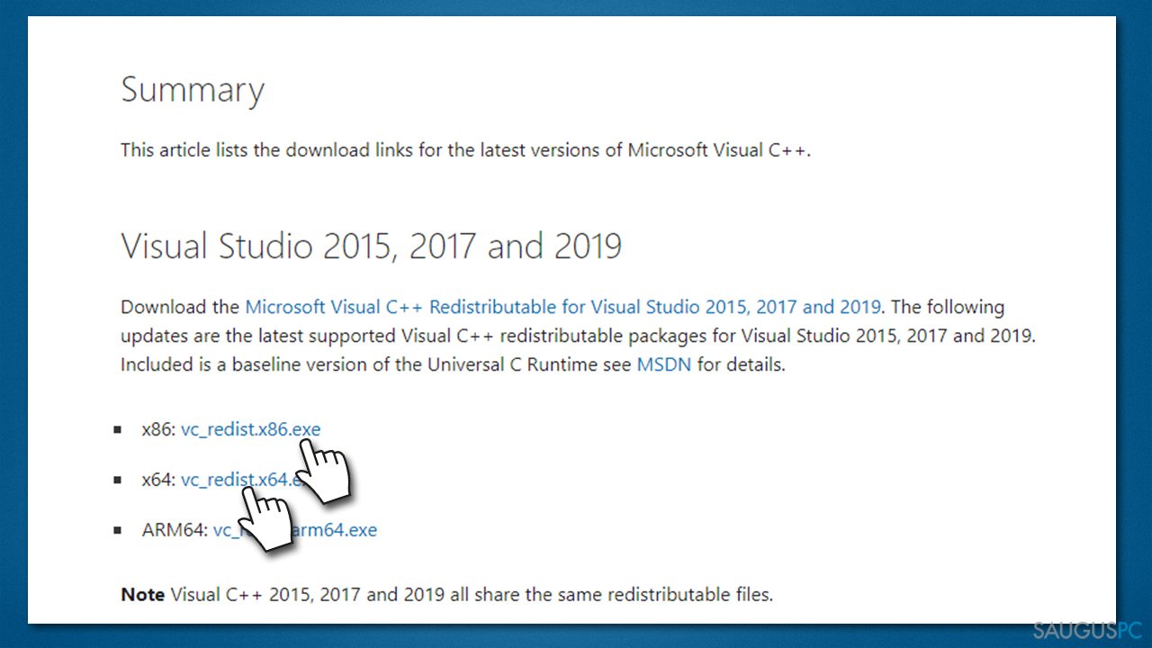 Iš naujo įdiekite „Microsoft Visual C++ Redistributable“