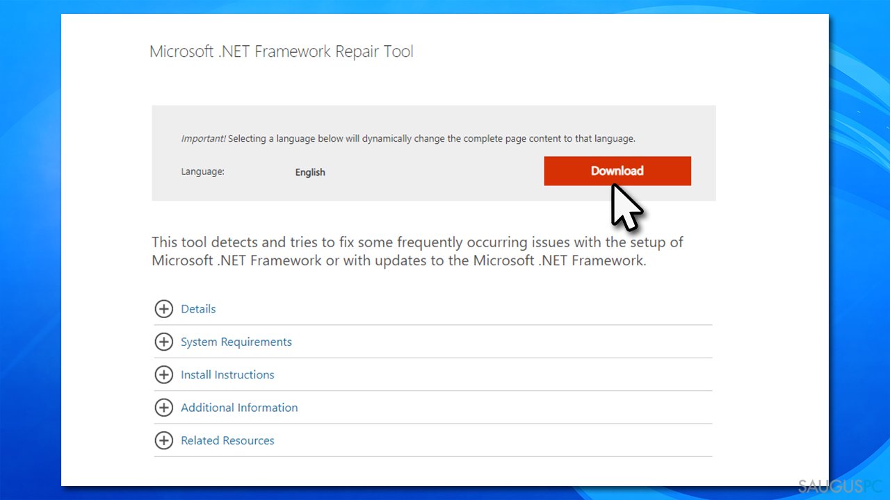 Pataisykite NET Framework