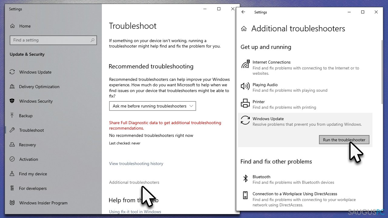 Naudokite Windows Update trikčių šalinimo įrankį