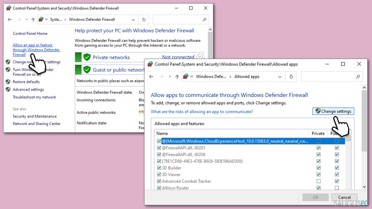 Pakeiskite „Windows Defender Firewall“ nustatymus