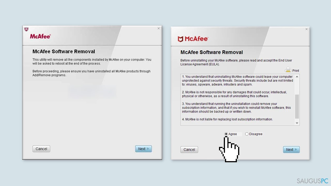 Naudokite „McAfee Removal Tool“ išdiegimui